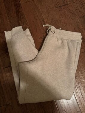 Men's Cream Sherpa Lined Jogger Sweatpants with Drawstring Waist